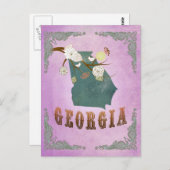 モダンヴィンテージグルジア州の地図 – グレープパープル ポストカード (正面/裏面)