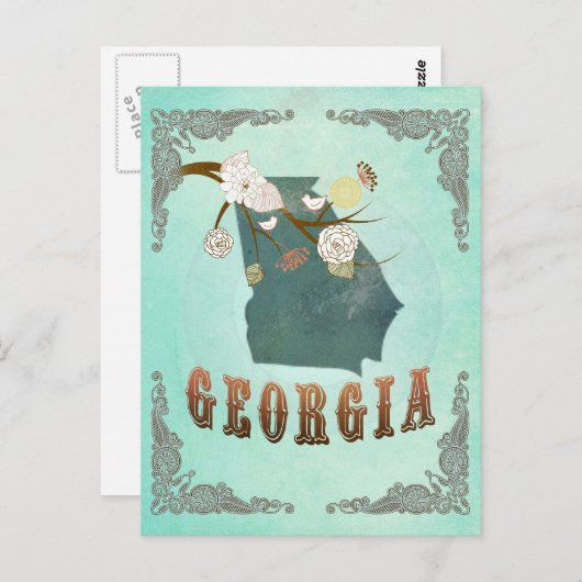 モダンヴィンテージグルジア州の地図 – ターコイズブルー ポストカード (正面/裏面)