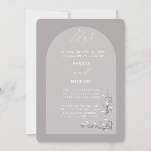 モダンヴィンテージグレーアーチ結婚式招待状 招待状 (正面)