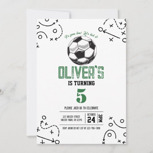 モダンヴィンテージサッカー戦術誕生日 招待状 (正面)