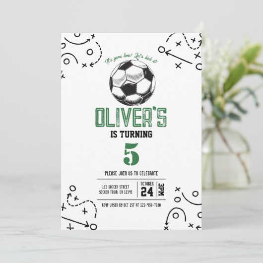 モダンヴィンテージサッカー戦術誕生日 招待状 (スタンド正面)