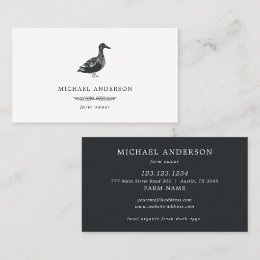 モダンヴィンテージシンプルダックファームオーナー白黒 名刺 (正面/裏面)