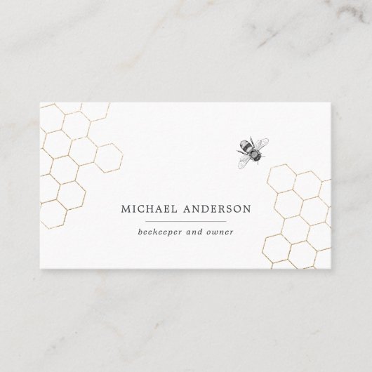 モダンヴィンテージシンプルビーハニー白黒 名刺 (正面)