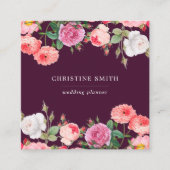 モダンヴィンテージシンプルフローラピンクローズビジネス スクエア名刺 (正面)