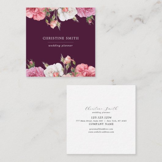 モダンヴィンテージシンプルフローラピンクローズビジネス スクエア名刺 (正面/裏面)