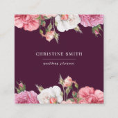 モダンヴィンテージシンプルフローラピンクローズビジネス スクエア名刺 (正面)
