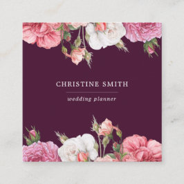 モダンヴィンテージシンプルフローラピンクローズビジネス スクエア名刺