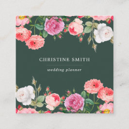 モダンヴィンテージシンプルフローラピンクローズビジネス スクエア名刺