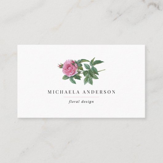 モダンヴィンテージシンプルフローラピンクローズ 名刺 (正面)