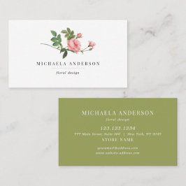 モダンヴィンテージシンプルフローラピンクローズ 名刺