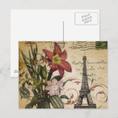 モダンヴィンテージスクリプトリリーパリエッフェルタワー ポストカード (正面/裏面)