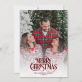 モダンヴィンテージスクリプト濃赤色4枚の写真クリスマス シーズンカード (正面)