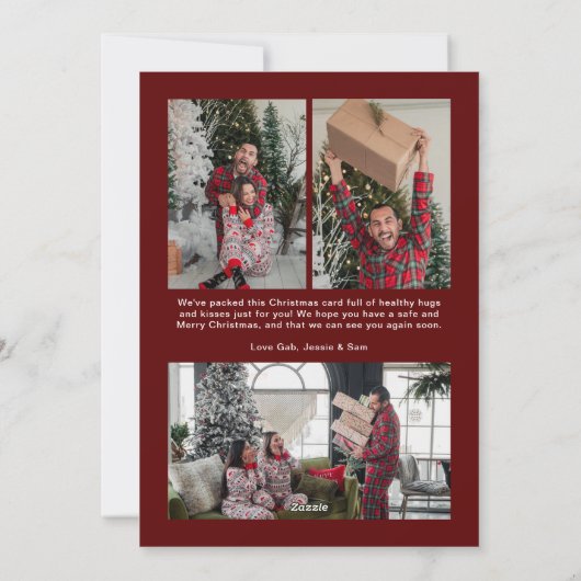 モダンヴィンテージスクリプト濃赤色4枚の写真クリスマス シーズンカード (裏面)