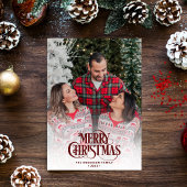 モダンヴィンテージスクリプト濃赤色4枚の写真クリスマス シーズンカード