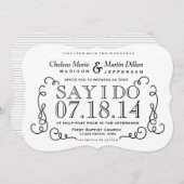 モダンヴィンテージスクロール結婚式招待状テンプレート 招待状 (正面/裏面)