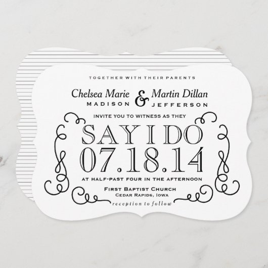 モダンヴィンテージスクロール結婚式招待状テンプレート 招待状 (正面/裏面)