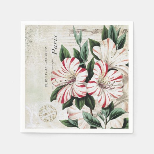 モダンヴィンテージスフランスのクリスマ スタンダードカクテルナプキン (正面)