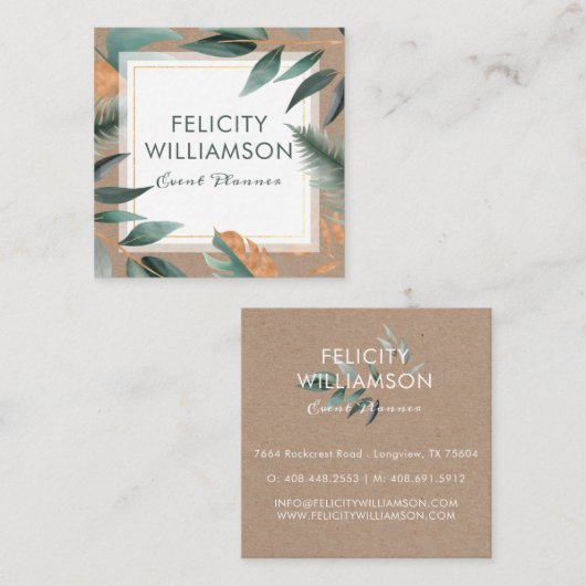 モダンヴィンテージセージフローラ&クラフト紙 スクエア名刺 (正面/裏面)