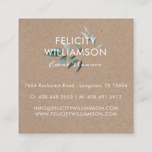 モダンヴィンテージセージフローラ&クラフト紙 スクエア名刺 (裏面)