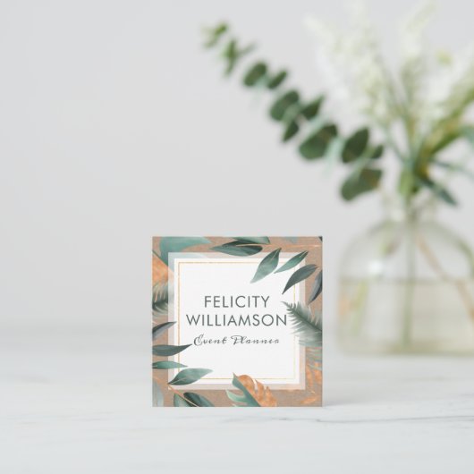 モダンヴィンテージセージフローラ&クラフト紙 スクエア名刺 (スタンド正面)