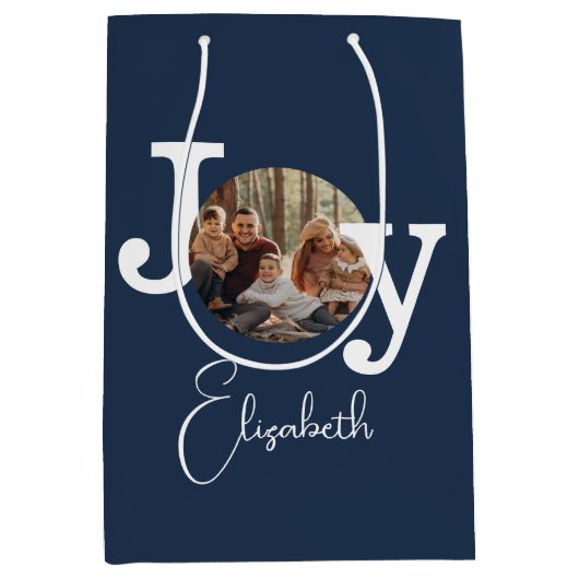 モダンヴィンテージタイプライター家族クリスマスフォト ミディアムペーパーバッグ (正面)