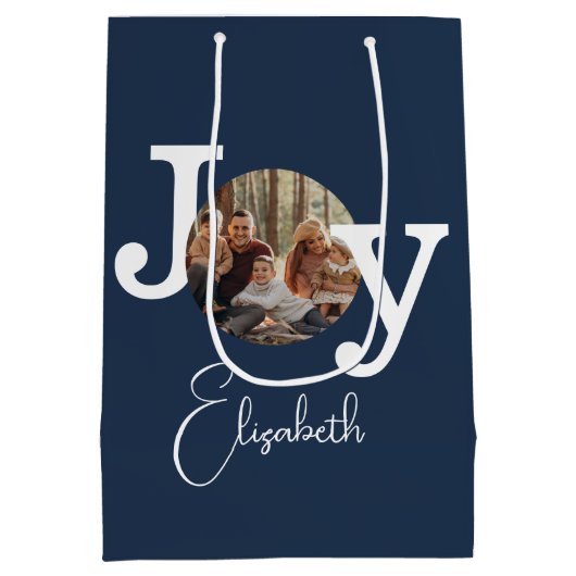 モダンヴィンテージタイプライター家族クリスマスフォト ミディアムペーパーバッグ (裏面)