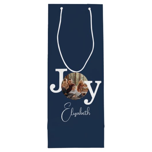 モダンヴィンテージタイプライター家族クリスマスフォト ワインギフトバッグ (裏面)