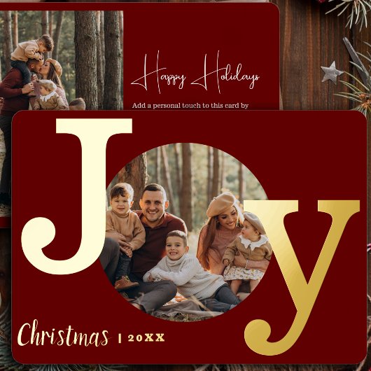 モダンヴィンテージタイプライター家族クリスマスフォト 箔シーズンカード