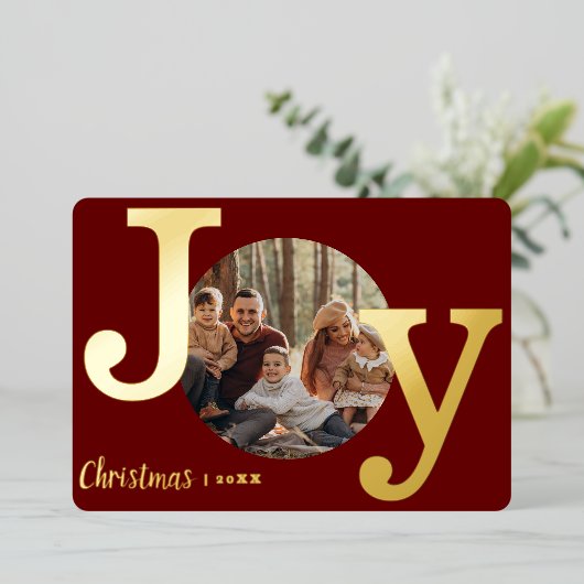 モダンヴィンテージタイプライター家族クリスマスフォト 箔シーズンカード (立ち正面)