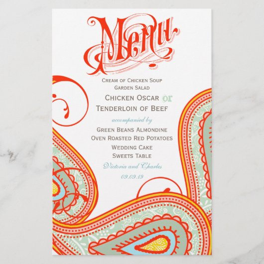 モダンヴィンテージタイポグラフィペルシモン結婚のメニュー (正面)