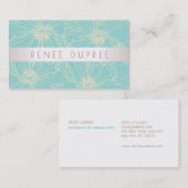 モダンヴィンテージターコイズフローラ美しいサロン 名刺 (正面/裏面)