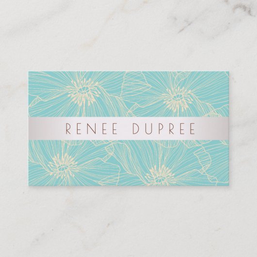 モダンヴィンテージターコイズフローラ美しいサロン 名刺 (正面)
