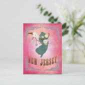 モダンヴィンテージニュージャージー州地図 – キャンディピンク ポストカード (スタンド正面)