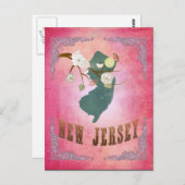 モダンヴィンテージニュージャージー州地図 – キャンディピンク ポストカード (正面/裏面)