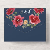 モダンヴィンテージネイビーBurgundy Redフローラ結婚ズ オールインワン招待状 (裏面)