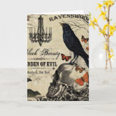 モダンヴィンテージハロウィンのカラスとスカル カード (黄色い花)