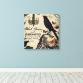 モダンヴィンテージハロウィンのカラスとスカル キャンバスプリント (インサイチュ (ウッドフロア))