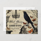 モダンヴィンテージハロウィンのカラスとスカル ポストカード (正面/裏面)