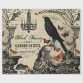 モダンヴィンテージハロウィンのカラスとスカル ラッピングペーパー (フラット)