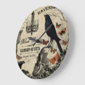 モダンヴィンテージハロウィンのカラスとスカル ラージ壁時計 (傾斜)