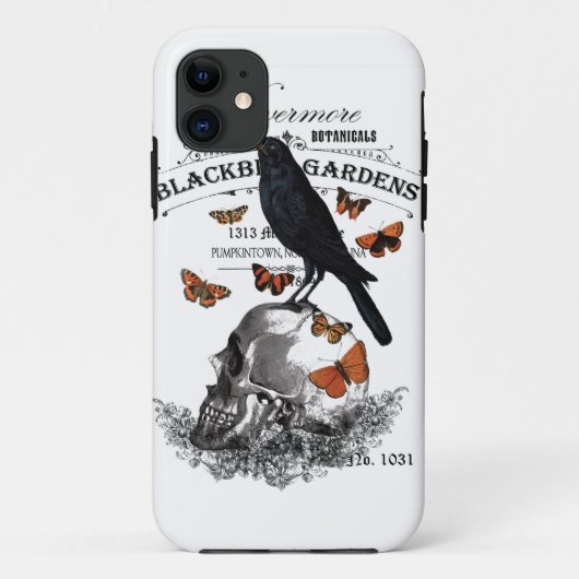 モダンヴィンテージハロウィンのカラスとスカル Case-Mate iPhoneケース (裏面)