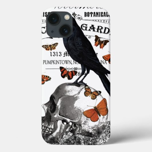 モダンヴィンテージハロウィンのカラスとスカル Case-Mate iPhoneケース (裏面)