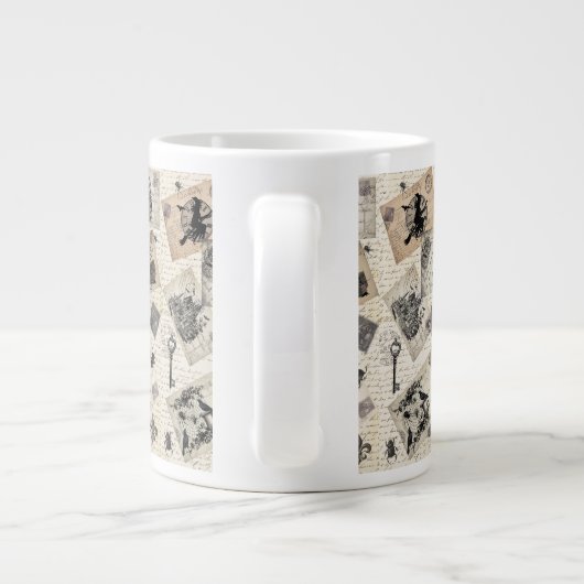 モダンヴィンテージハロウィンのポストカード ジャンボコーヒーマグカップ (裏面)