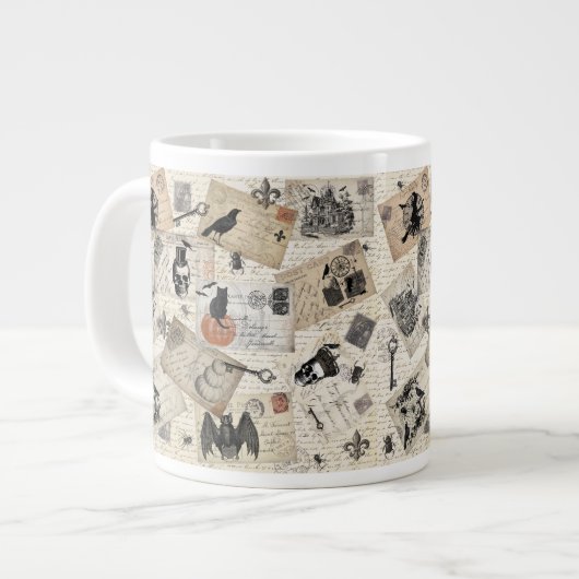 モダンヴィンテージハロウィンのポストカード ジャンボコーヒーマグカップ (正面左)