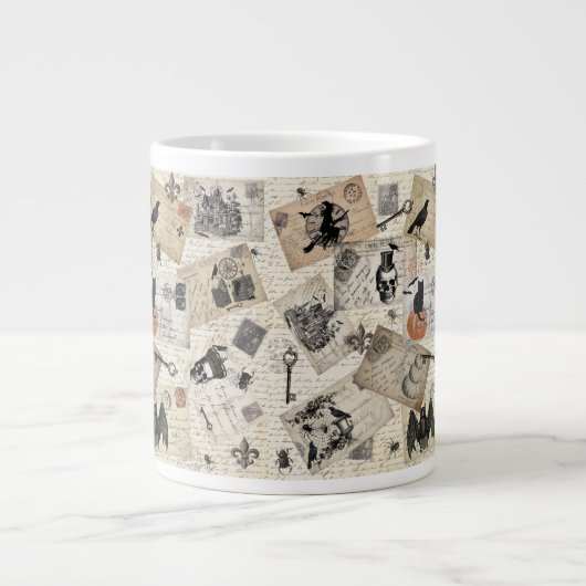 モダンヴィンテージハロウィンのポストカード ジャンボコーヒーマグカップ (正面)