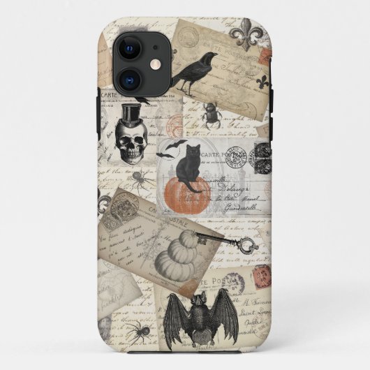 モダンヴィンテージハロウィンのポストカード Case-Mate iPhoneケース (裏面)