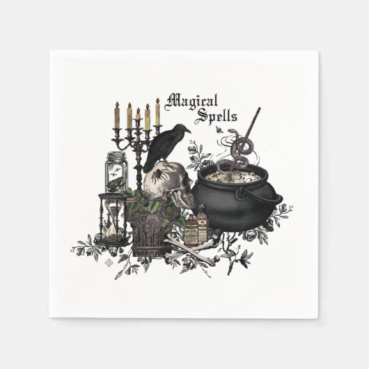 モダンヴィンテージハロウィンスカル スタンダードカクテルナプキン (正面)