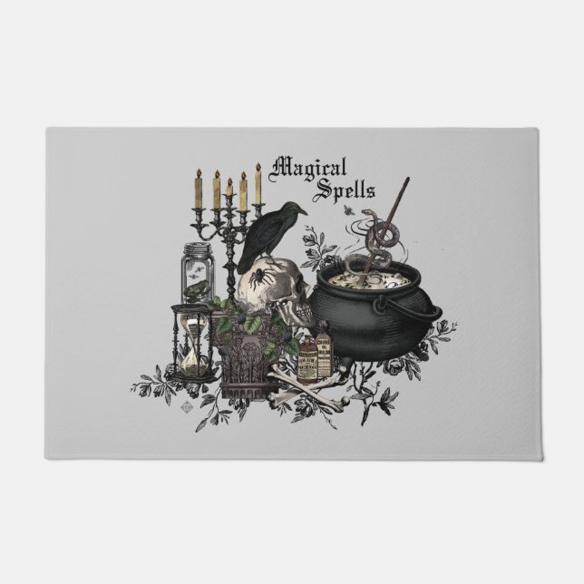 モダンヴィンテージハロウィンスカル ドアマット (正面)