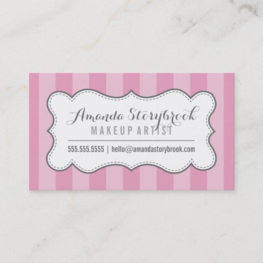 モダンヴィンテージパタストライプーントレンディーピンク灰色 名刺 (正面)