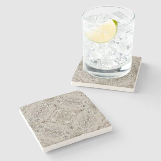 モダンヴィンテージパリファッションエレガントグレーベージュ ストーンコースター (横)